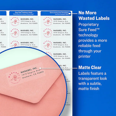 Avery Matte Clear Address Labels, Sure Feed Technology, Laser, 1-1/3